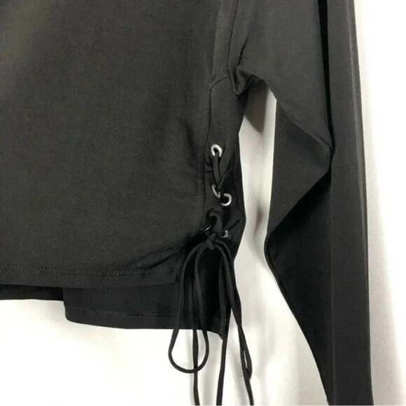 Zara Black Lace Up Side Crewneck Long Sleeve Top S - Picture 4 of 5